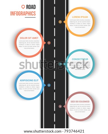 Road infographics with five pointers with place for your text, vector eps10 illustration