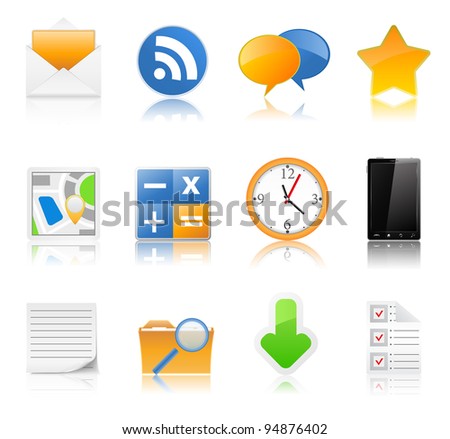 Vector set of icons with reflection