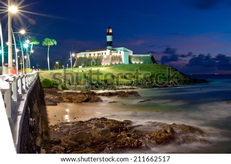 Salvador da Bahia, Brazil - Barra Lighthouse at night.