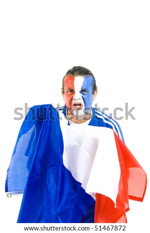 Sad French Supporter on white background .