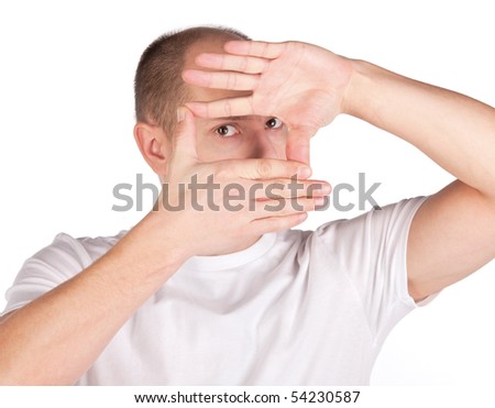 Man gesturing Hand frame on white background