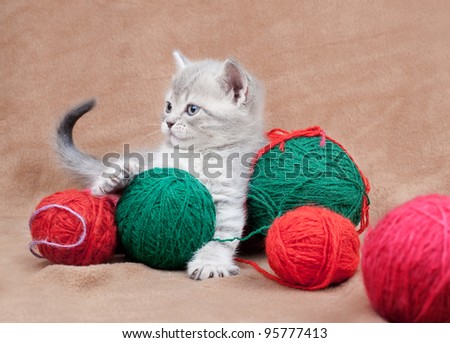 Lovely kitten with balls of threads