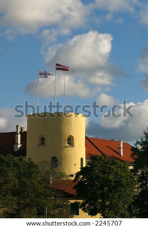 Riga Castle, The official residence of the President of Latvia, Tower of the Holy Ghost with official flags