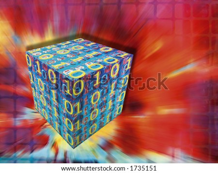 binary cube on blurred abstract background
