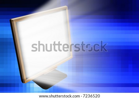 flat monitor screen with rays of light coming out of it