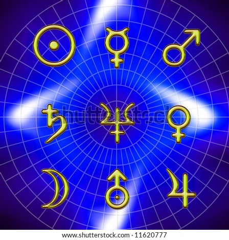 astrological symbols of planets over a blue background