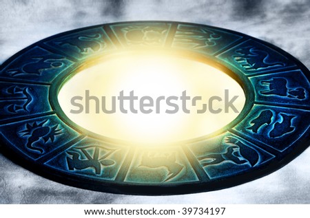 beautiful zodiac mirror with astrological symbols and mystical light