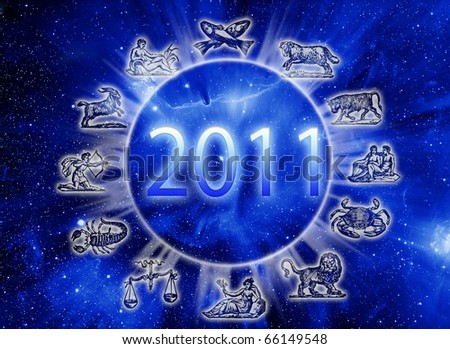 astrology concept with Universe, astrological symbols and the new year of 2011 year