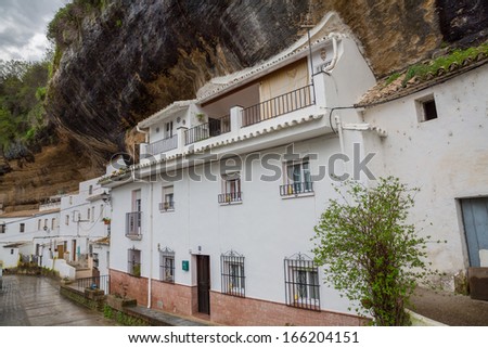 Wide view of street between the rocks in Setenil de las Bodegas, Cadiz