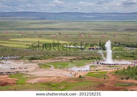 Detailed view of Geyser and tourists in Iceland