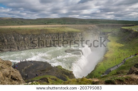 Top view of Waterfall Gullfoss and canyon, Iceland