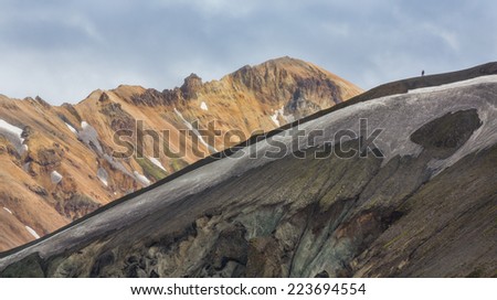 Lava mountain and copule in the mountain skyline landscape, Landmannalaugar, Iceland