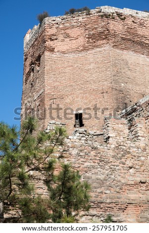 Detailed view of tower in city walls of Istanbul (Theodosius fortification)