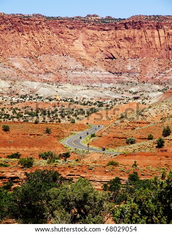 Bikes over a desert road in Capitol Reef, USA