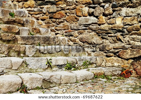 Side view of old stone stairs