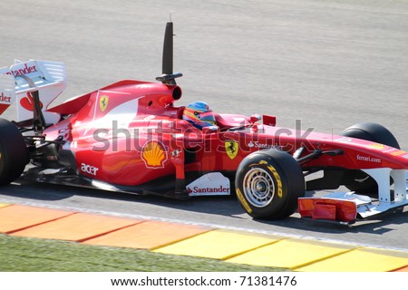 CHESTE, SPAIN - FEBRUARY 1: Formula 1 in Cheste (Spain) - Ferrari F1 Team driver Fernando Alonso in 2011 first official training day on February 1, 2011 in Cheste (Valencia), Spain