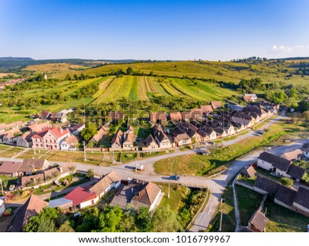 Traditional Saxon Village Crit - Kreuz (Detschkrets) in Transylvania, Romania aerial view Photo stock © 