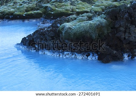 Milky and blue water of the geothermal bath Blue Lagoon in Iceland