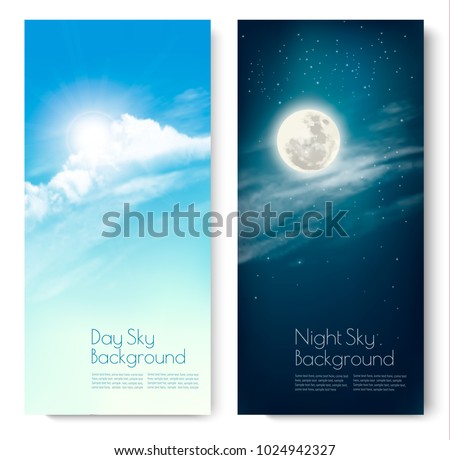 Two contrasting sky banners - Day and Night. Vector.