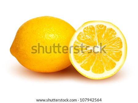 Fresh lemon and lemon slice. Vector illustration.