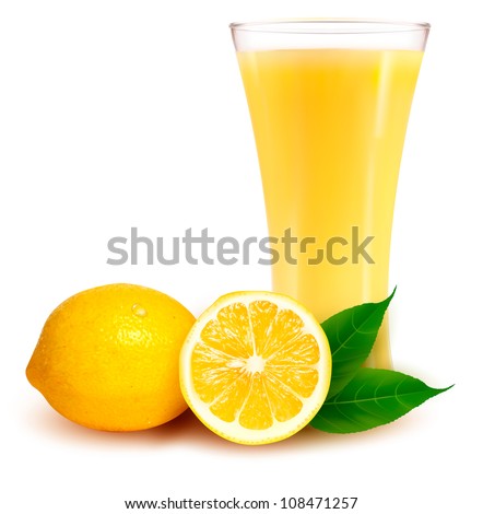 Fresh lemon and glass with juice. Vector illustration.
