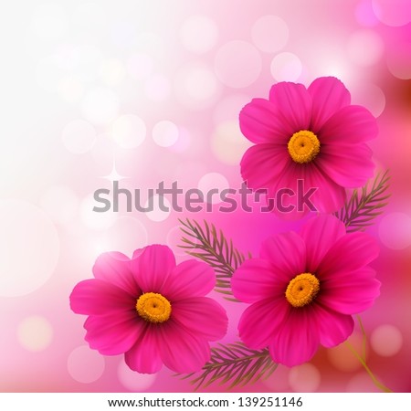 Holiday background with three pink flowers. Raster version of vector.