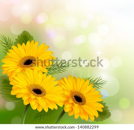 Nature background with yellow beautiful flowers. Vector illustration