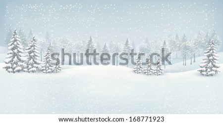 Holiday winter landscape background with winter tree. Vector.