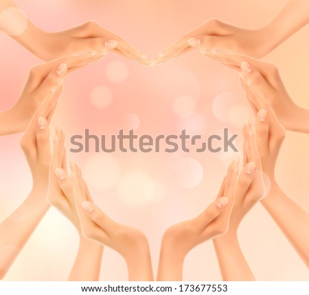 Retro holiday background with hands making a heart. Valentine's Day. Raster version.