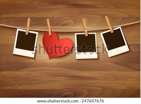 Background with two hearts and two photos. Valentine's day vector.