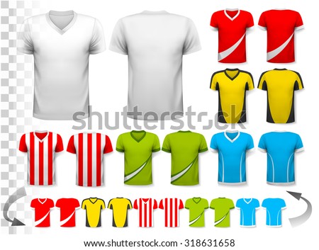Collection of various soccer jerseys. The T-shirt is transparent and can be used as a template with your own design. Vector. Foto stock © 