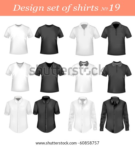 Black, And White Men Polo And T-Shirts. Photo-Realistic Vector ...