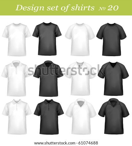 Black, And White Men Polo And T-Shirts. Photo-Realistic Vector ...