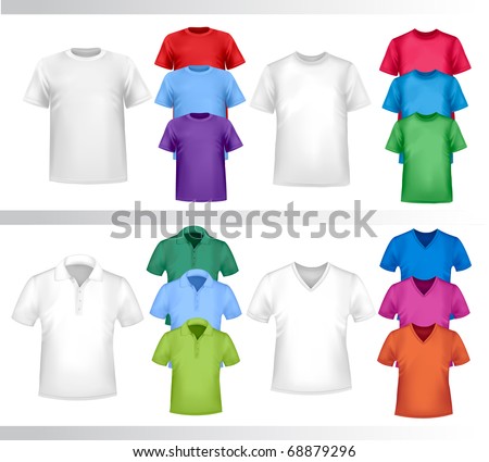 Color and white t-shirt design template. Photo-realistic vector illustration.