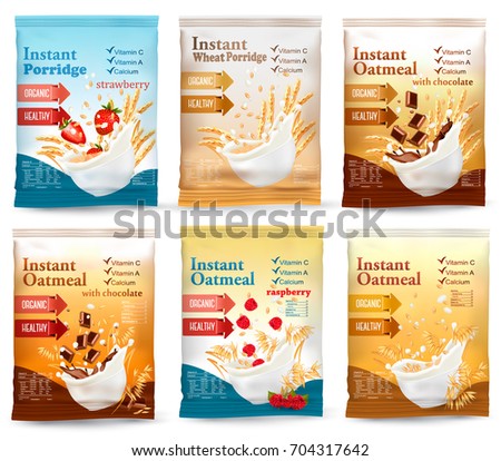 Instant porridge advert concept. Desing template. Vector