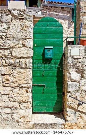 Green Wood Door With Mailbox