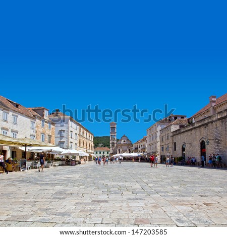 European City Square. Hvar. Croatia. High quality stock photo.