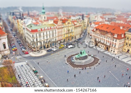 Tilt-shift miniature effect of the European City, Prague, Czech Republic