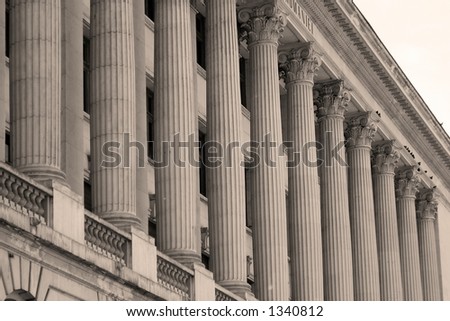 Ionic columns on building of National Bank of Romania - Bucharest
