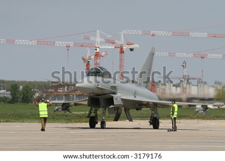 Eurofighter supersonic jet plane on inspection before take-off
