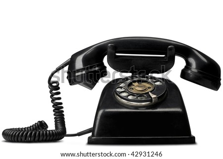 a vintage black telephone on white - with clipping path (works fine as a silhouette, too)