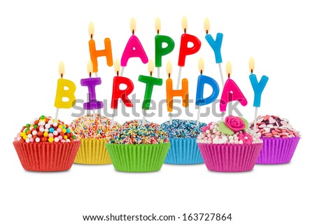 Row Of Cupcakes With Happy Birthday Lettering Stock Photo 163727864 ...