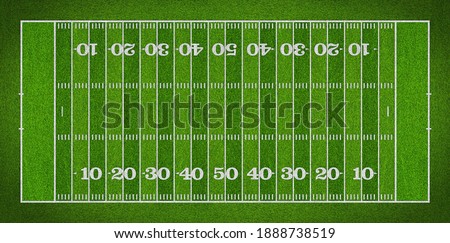 top view of standard yard size layout empty american football sport field with real green realistic grass and copy space. Team sports recreation competition background Foto stock © 