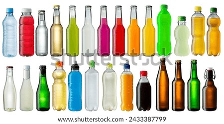 Similar – Image, Stock Photo Lemonade in bottle with drinking straw and ingredients: strawberry and lime slice at white background.
