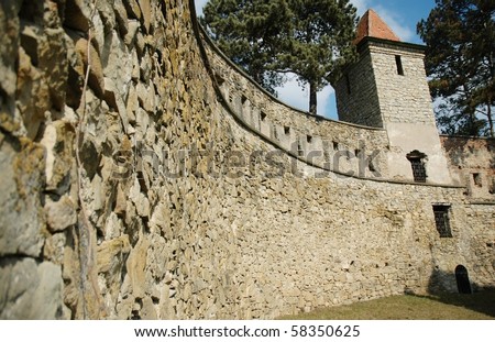 Defense wall with bastion near the fortified church of Sfantu Gheorghe (Sepsiszentgyorgy). Transylvania, Romania