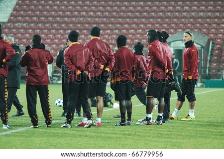 CLUJ, ROMANIA - DECEMBER 7: The football team of AS Roma, at the official training before UEFA Champions League game against CFR 1907 Cluj on December 7, 2010 in Cluj-Napoca, Romania