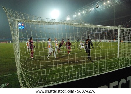 CLUJ-NAPOCA, ROMANIA - DECEMBER 8: Goalkeeper pf AS Roma, Bogdan Lobont in action at a Champions League soccer game CFR Cluj vs. AS Roma, final score: 1-1, on December 8, 2010 in Cluj, Romania.