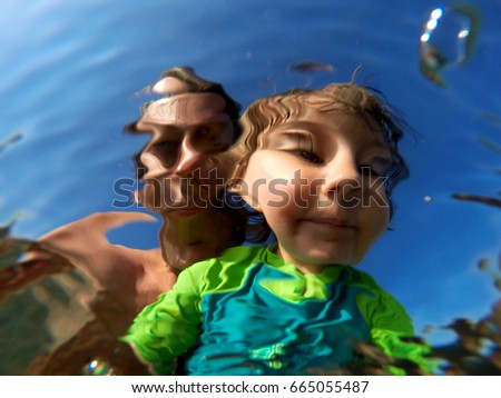 Similar – Image, Stock Photo Funny face through water glass