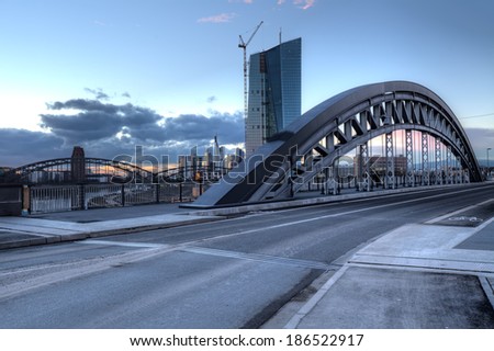 The recently renovated Honsellbruecke in Frankfurt that leads to the new European Central Bank