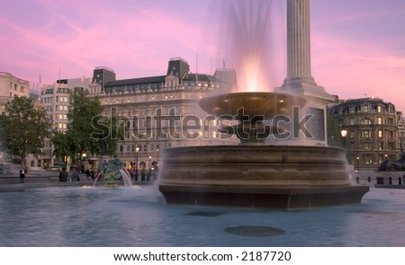 The fountains and Nelson\'s Column at Trafalgar Square